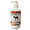 Goat milk lotion bottle with pearberry flavor on a white background