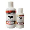 Two bottles of Goat Milk Lotion with 'Pearberry' flavor on a white background