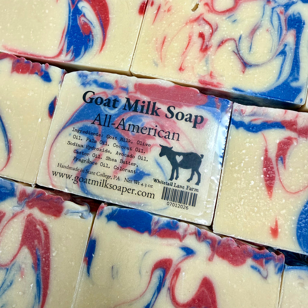 red white and ble Bars of goat milk soap