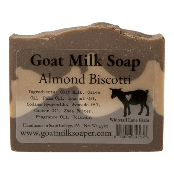 Goat milk soap bar with label on a white background