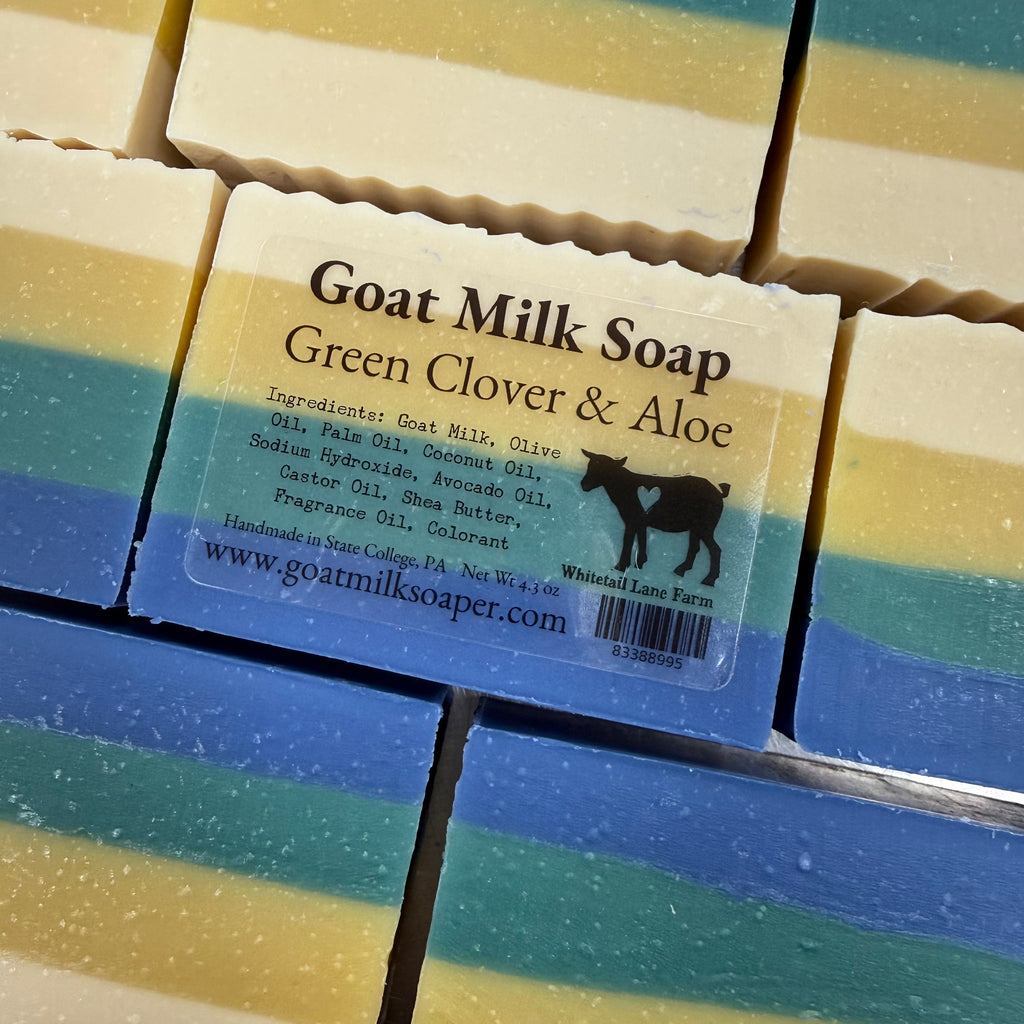 Bars of Green Clover and Aloe Soap Laying flat