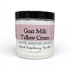 Jar of Goat Milk Tallow Cream with a black lid on a white background