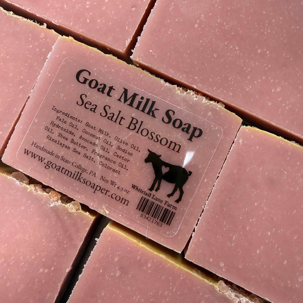 Goat Milk Soap with Sea Salt Blossom fragrance, displayed in a grid pattern.