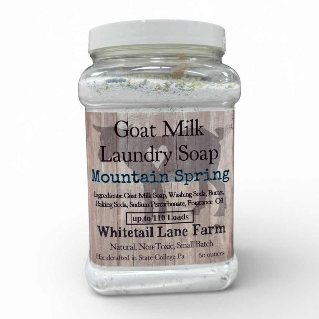 Jar of Goat Milk Laundry Soap with 'Whitetail Lane Farm' branding on a white background