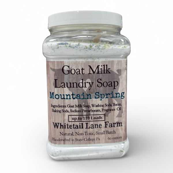 Jar of Goat Milk Laundry Soap with 'Whitetail Lane Farm' branding on a white background